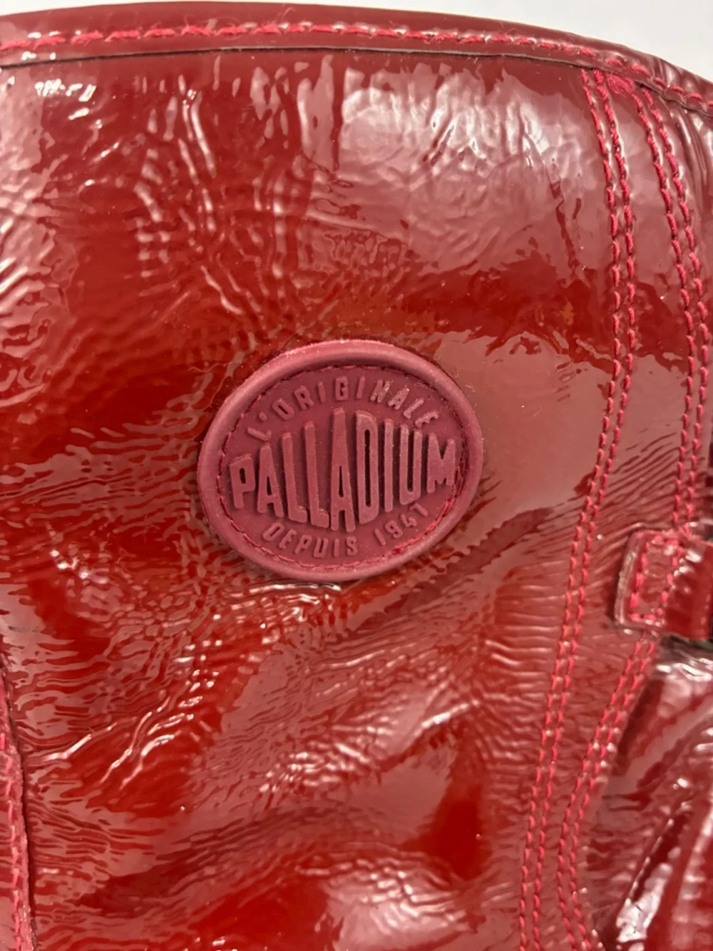 Palladium Unbound Shibuya Boots 8 Red Patent Leather Tabi Toe Calf High Samurai